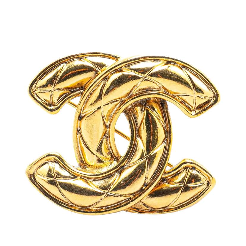 Chanel Gold Plated CC Quilted Brooch Gold Metal Good condition - Front View