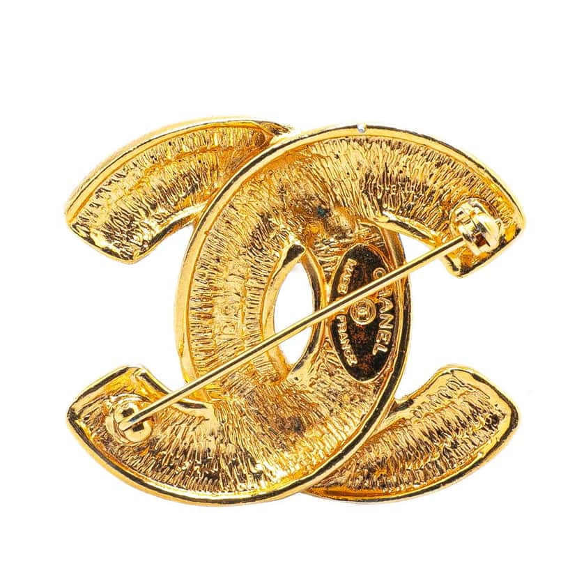 Chanel Gold Plated CC Quilted Brooch Gold Metal Good condition - Back View