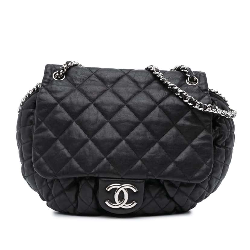 Chanel Large Lambskin Chain Around Flap Black Leather Good condition - Front View