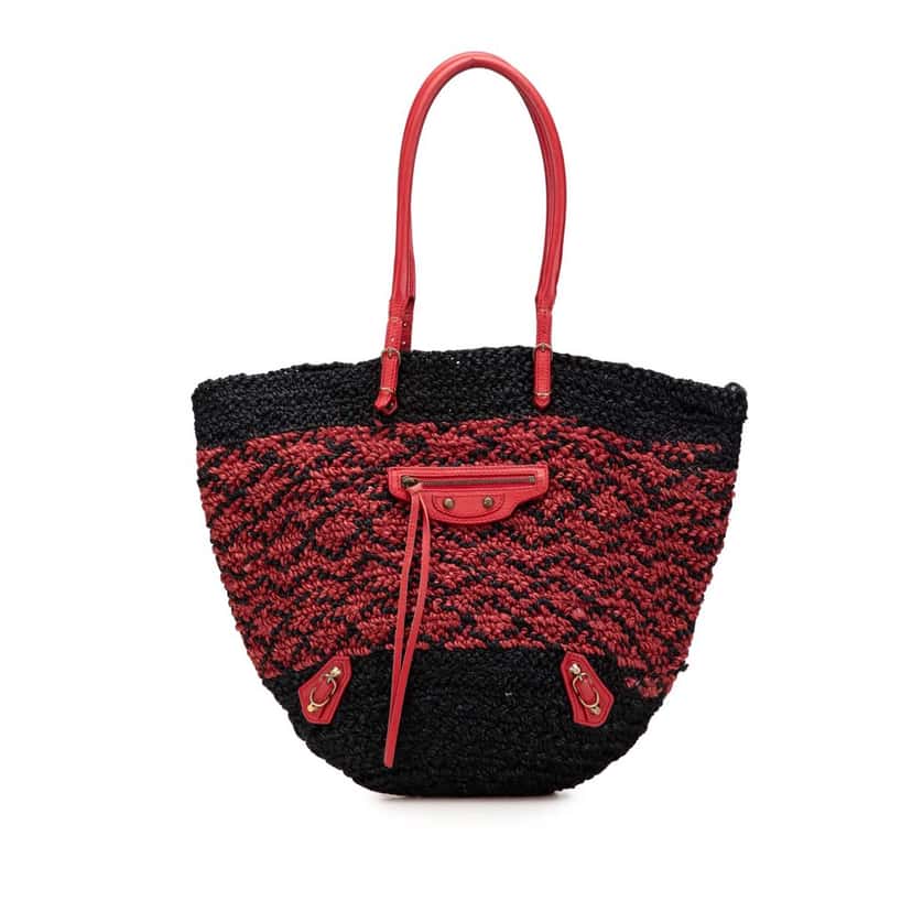 Balenciaga Raffia Motocross Classic Panier Basket Tote Red Good condition - Front View