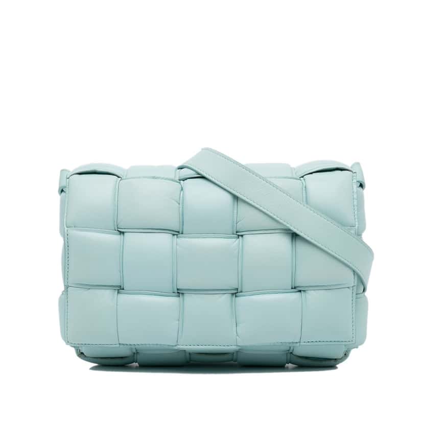 Bottega Veneta Nappa Intrecciato Padded Cassette Crossbody Blue Leather Very good condition - Front View