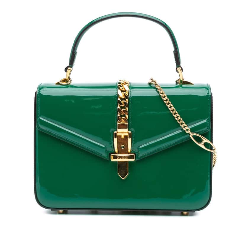 Gucci Patent Sylvie 1969 Satchel Green Leather Good condition - Front View