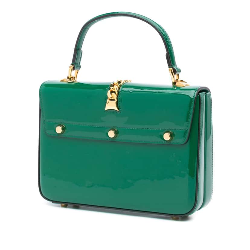 Gucci Patent Sylvie 1969 Satchel Green Leather Good condition - Back View