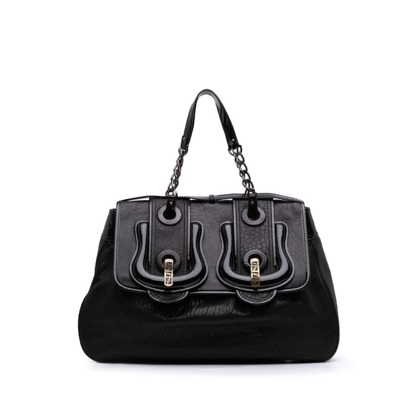 Fendi Large Leather B Bis Top Handle Bag Black Leather Good condition - Front View