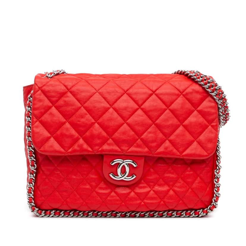 Chanel Maxi Washed Lambskin Chain Around Flap Red Leather Good condition - Front View