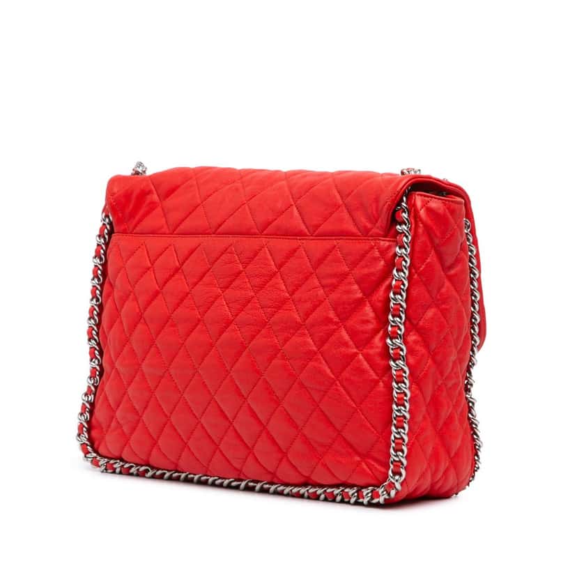Chanel Maxi Washed Lambskin Chain Around Flap Red Leather Good condition - Back View