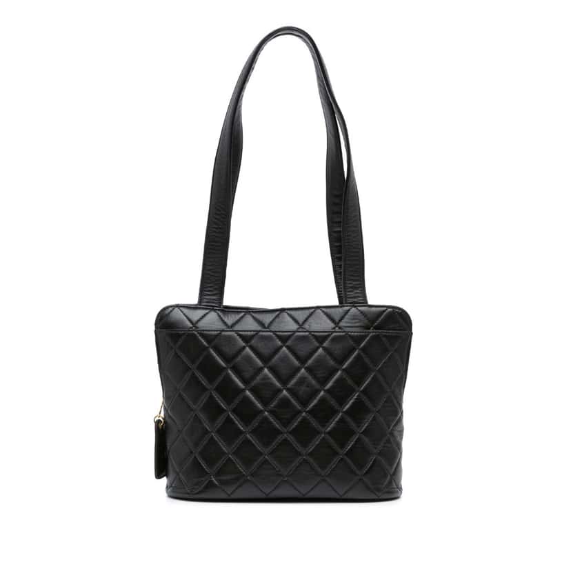 Chanel Quilted Lambskin Shoulder Bag Black Leather Good condition - Front View