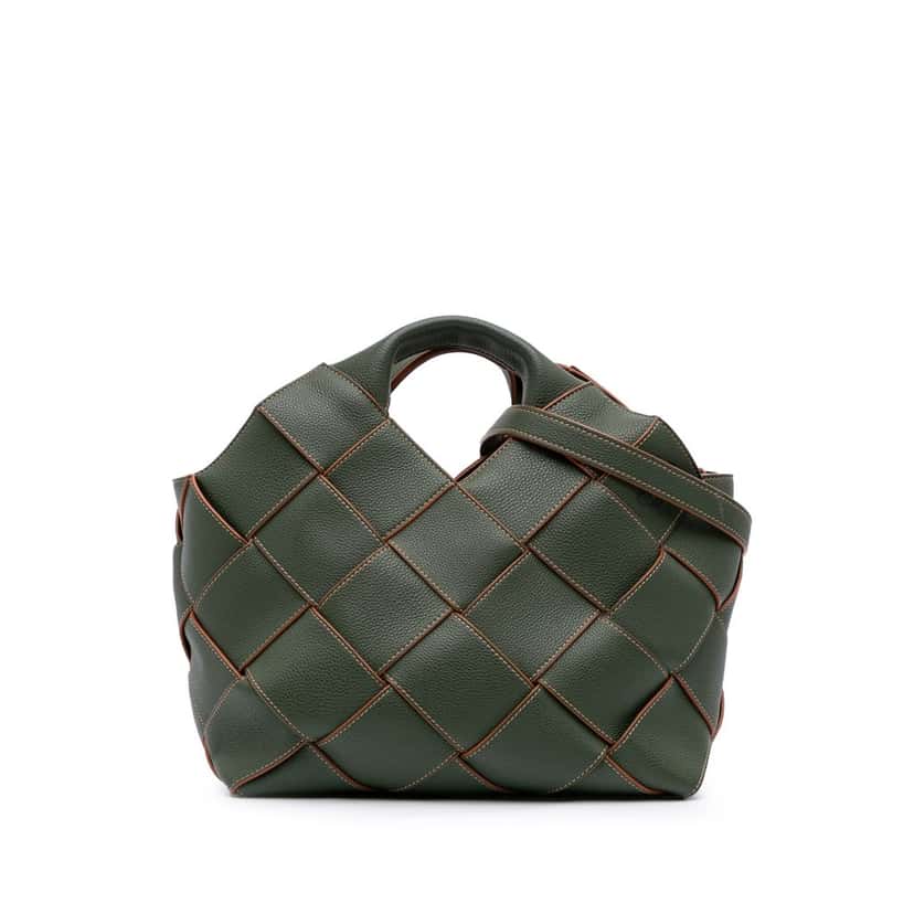 Loewe Small Woven Leather Surplus Basket Bag Green Leather Good condition - Front View