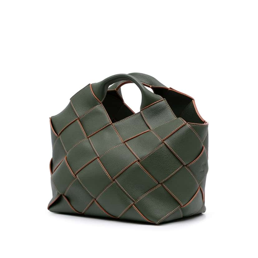 Loewe Small Woven Leather Surplus Basket Bag Green Leather Good condition - Back View