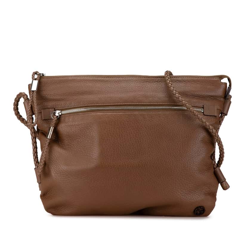 Gucci Medium Leather Interlocking G Braided Strap Crossbody Brown Leather Good condition - Front View