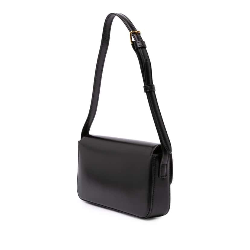 Celine Shiny Calfskin Claude Shoulder Bag Black Leather Good condition - Back View