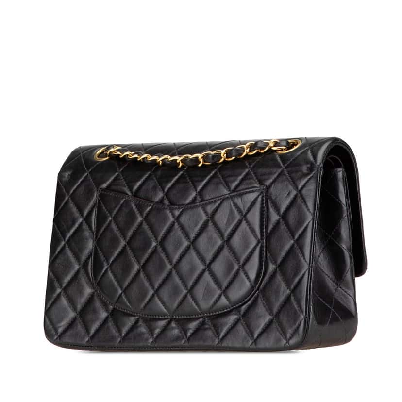 Chanel Medium Classic Lambskin Double Flap Black Leather Good condition - Back View
