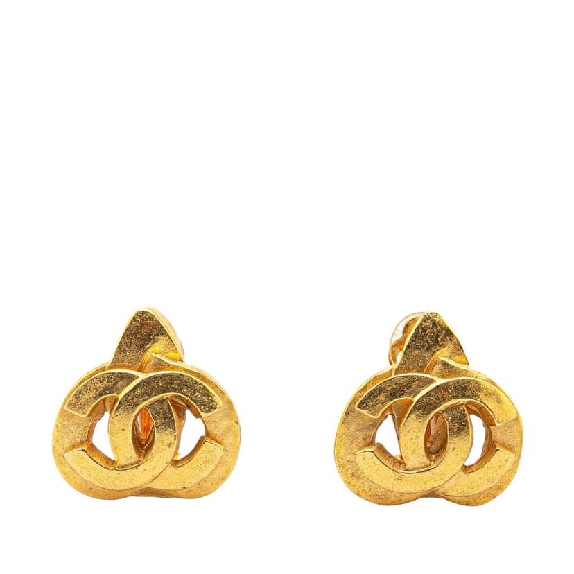 Chanel Gold Plated CC Clip On Earrings Gold Metal Good condition - Front View
