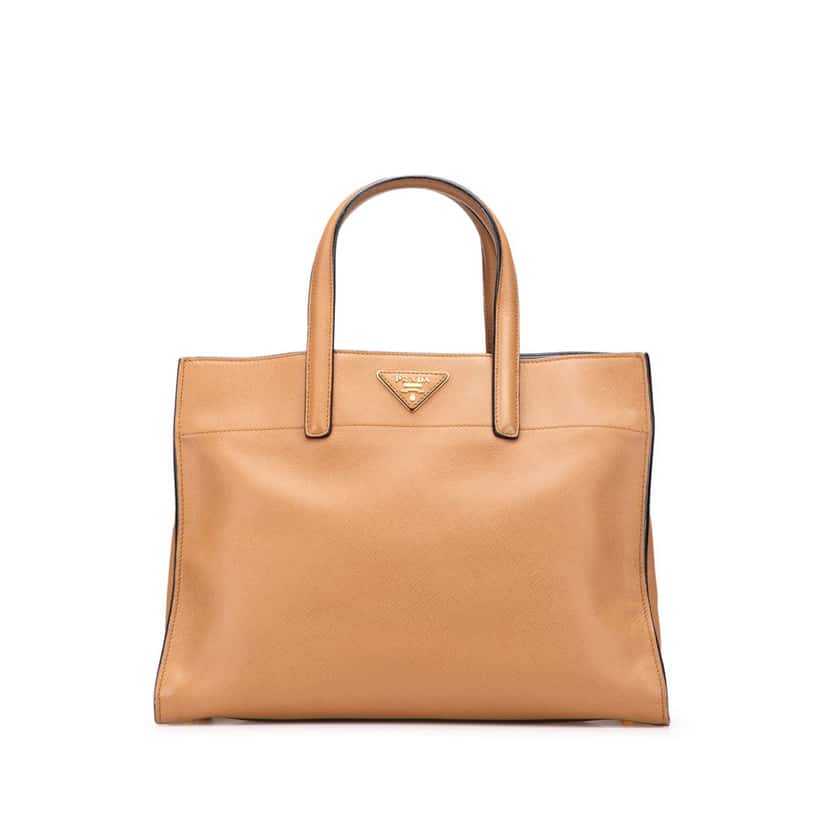 Prada Saffiano Soft Triple Pocket Satchel Brown Leather Good condition - Front View