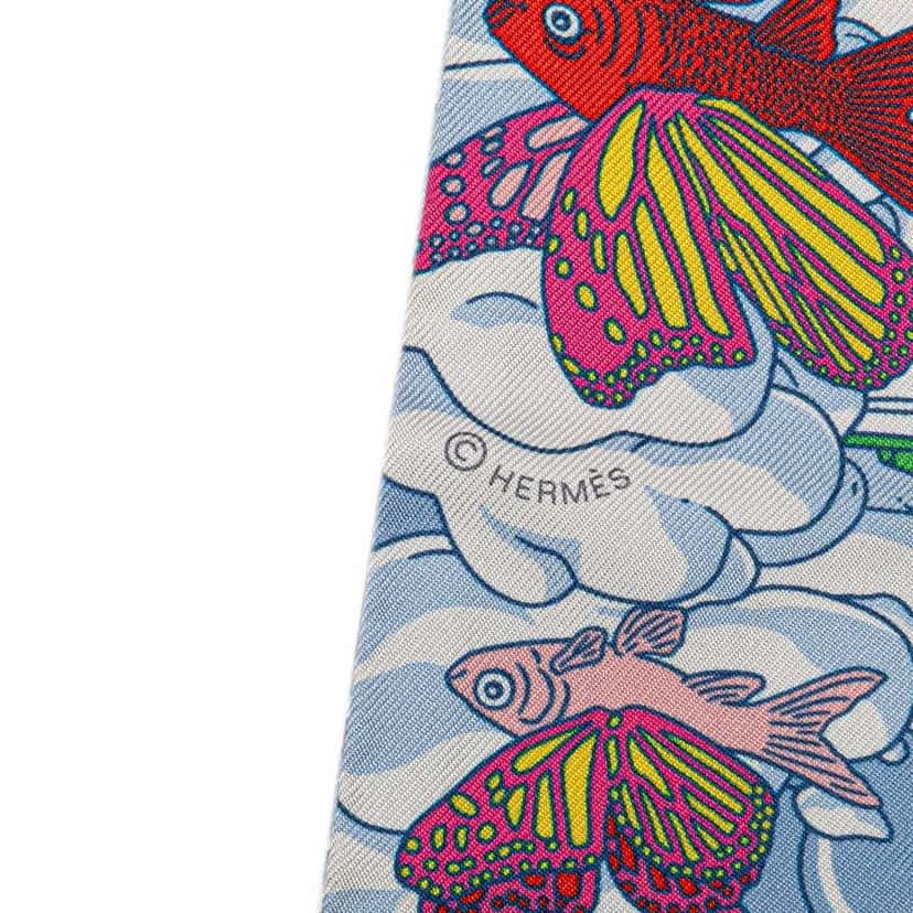 Hermès Sur Mon Nuage Silk Twilly Scarf Pink Silk Very good condition - Inside View