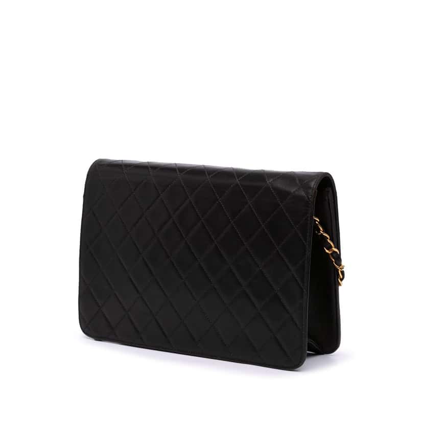 Chanel Medium CC Quilted Lambskin Half Single Flap Black Leather Good condition - Back View