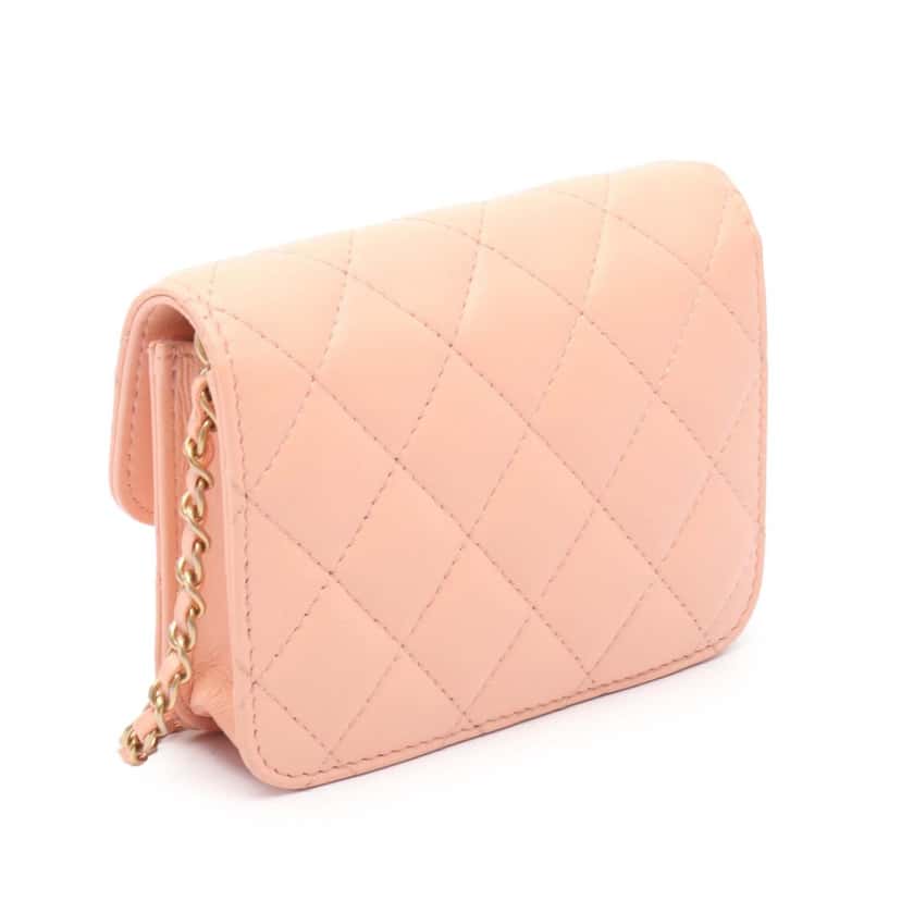 Chanel Mini Lambskin Pearl Crush Clutch On Chain Pink Leather Good condition - Back View