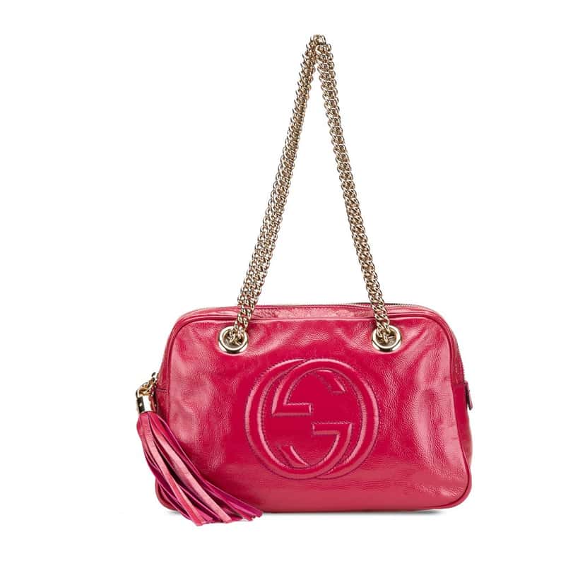 Gucci Patent Soho Chain Zip Shoulder Bag Pink Leather Good condition - Front View