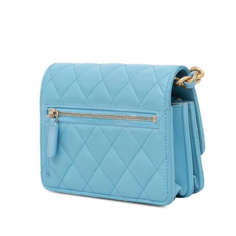 Chanel Quilted Lambskin Candy Chain Wallet Blue Leather Fair condition - Back View
