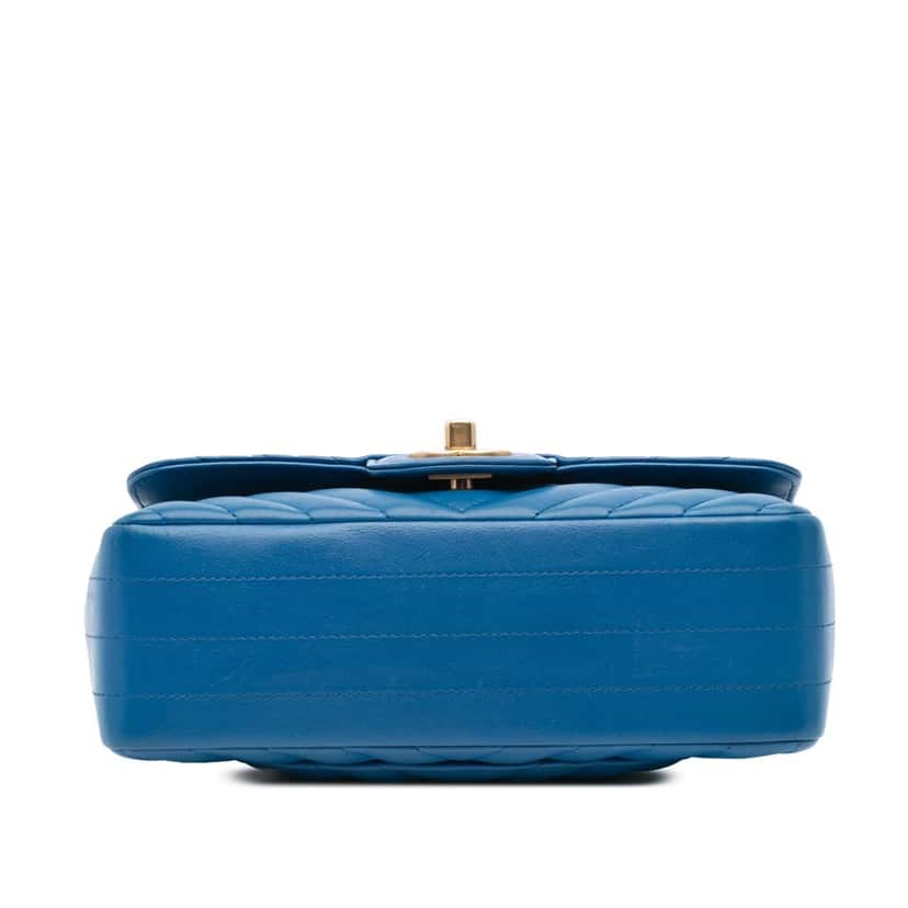 Chanel Mini Rectangular Classic Chevron Lambskin Single Flap Blue Leather Good condition - Inside View