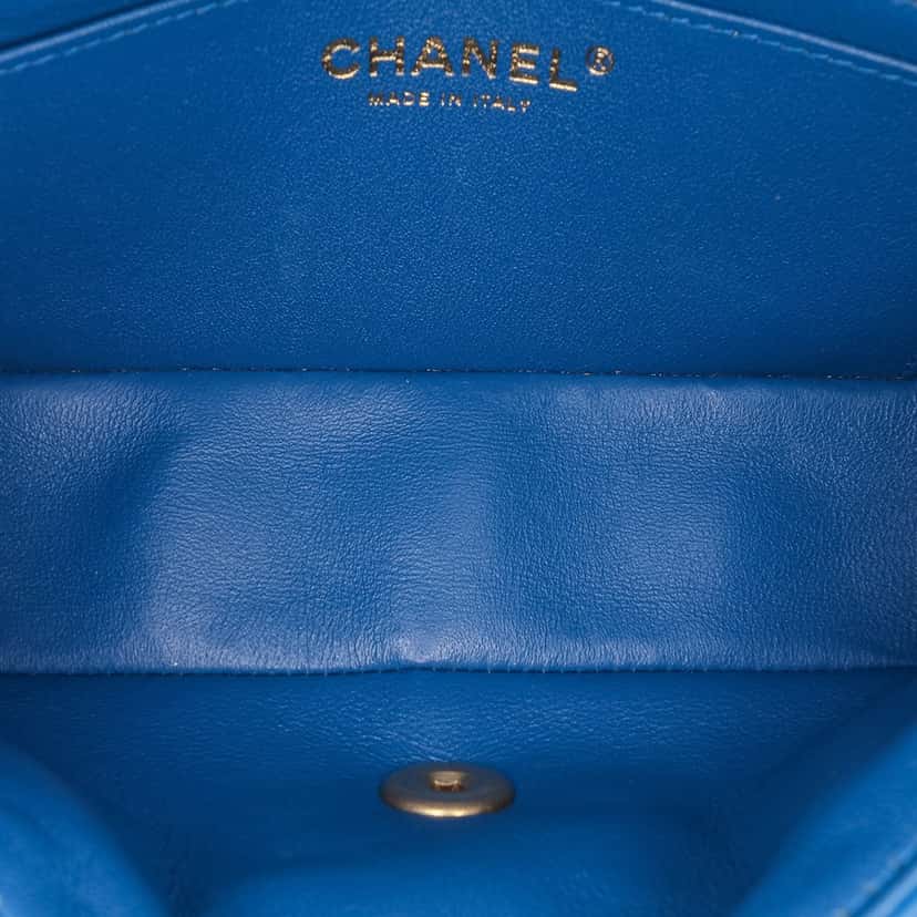 Chanel Mini Rectangular Classic Chevron Lambskin Single Flap Blue Leather Good condition - Model View