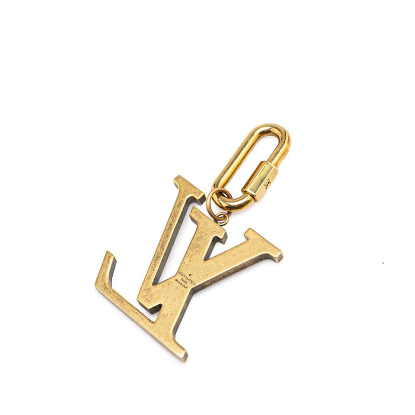 Louis Vuitton Gold Plated LV Flag Key Ring and Bag Charm Gold Metal Good condition - Back View