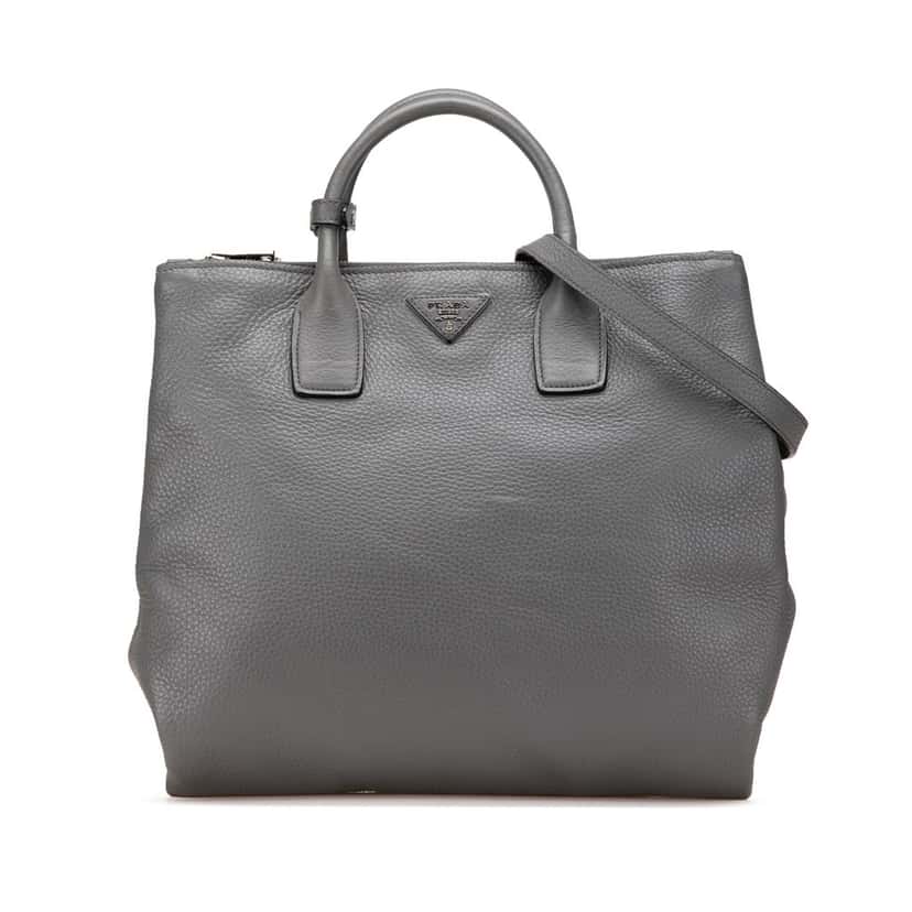 Prada Vitello Daino Double Zip Convertible Tote Grey Leather Good condition - Front View