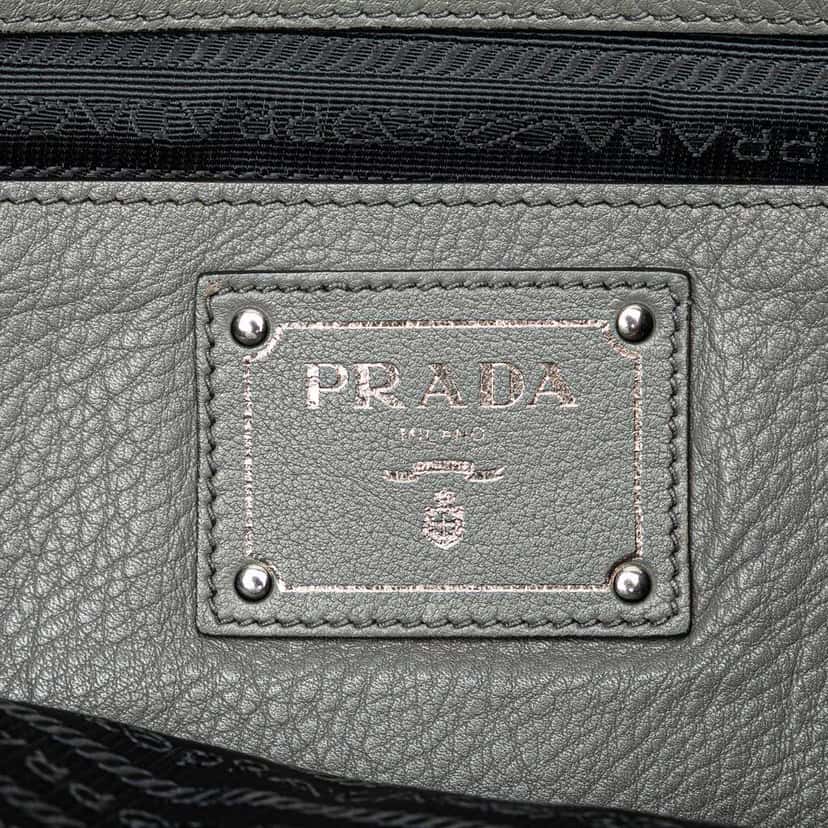 Prada Vitello Daino Double Zip Convertible Tote Grey Leather Good condition - Box View