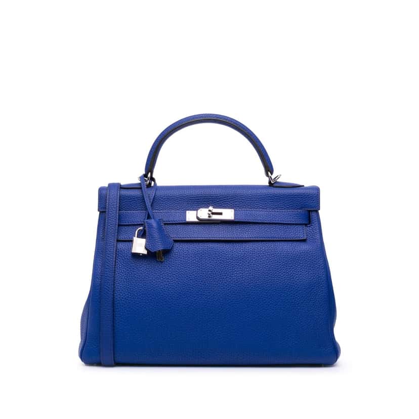 Hermès Togo Kelly II Retourne 32 Blue Leather Good condition - Front View