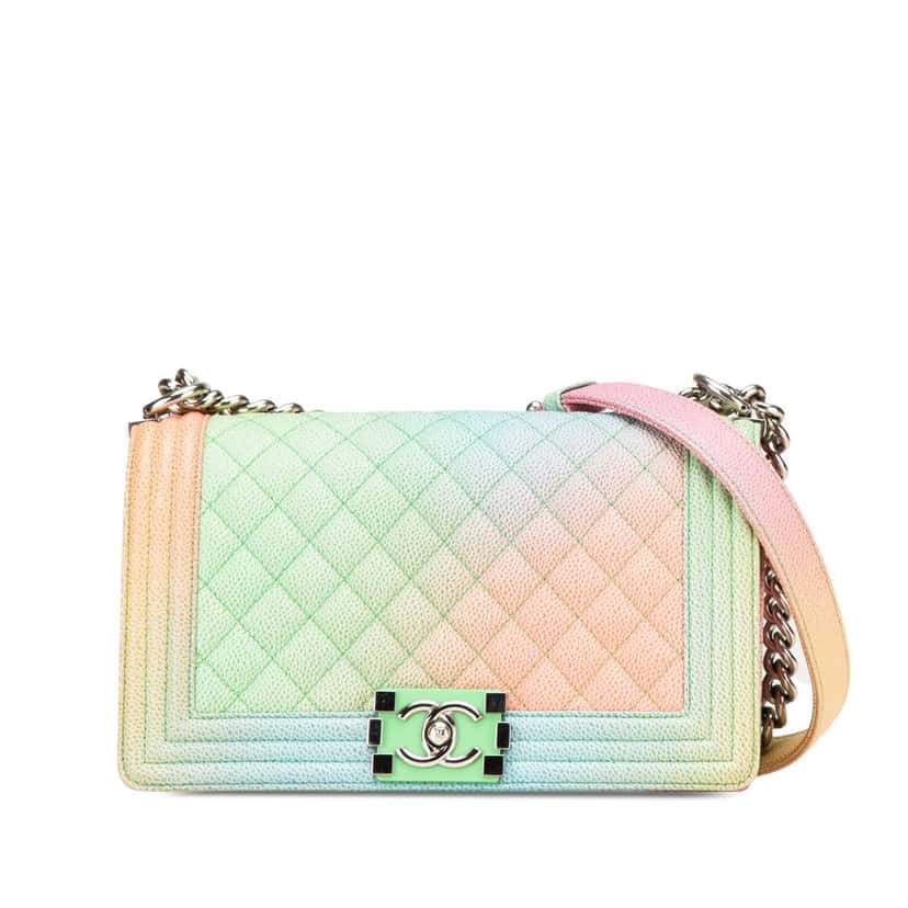 Chanel Old Medium Quilted Caviar Rainbow Boy Flap MultiColor Leather Good condition - Front View