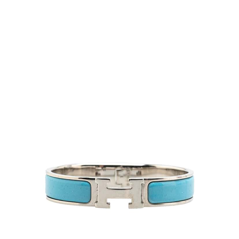 Hermès Narrow Enamel Clic H Bracelet PM Blue Good condition - Front View
