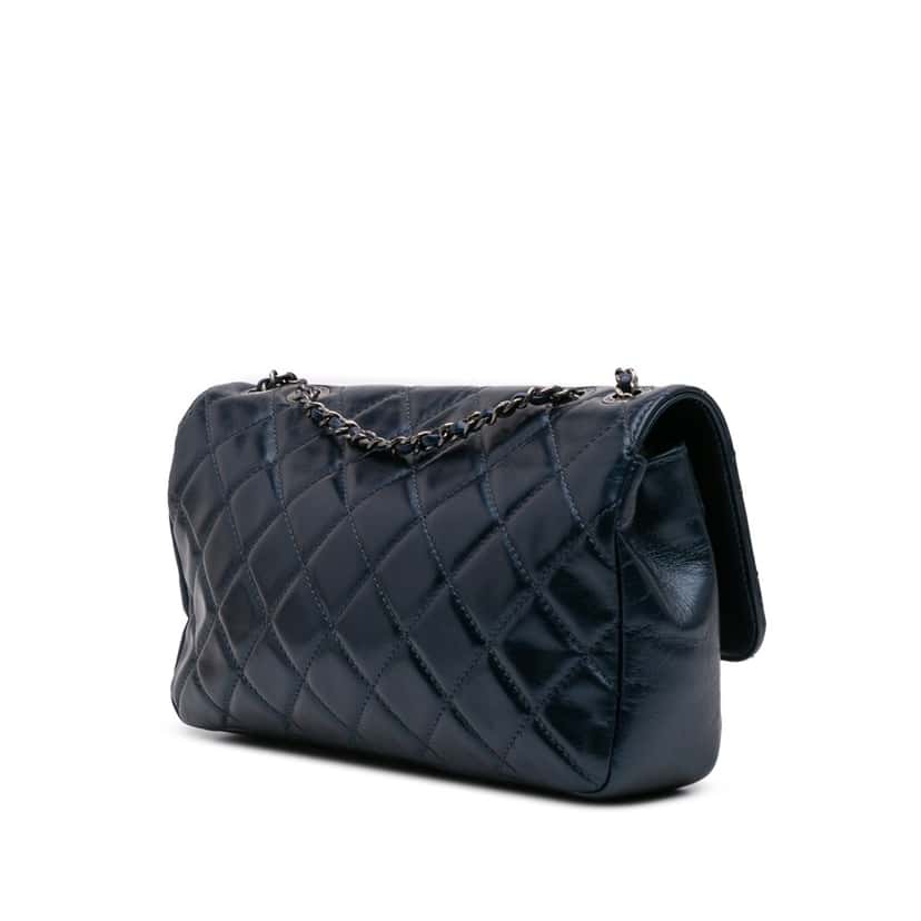 Chanel Quilted Glazed Calfskin Coco Pleats Flap Blue Leather Good condition - Back View