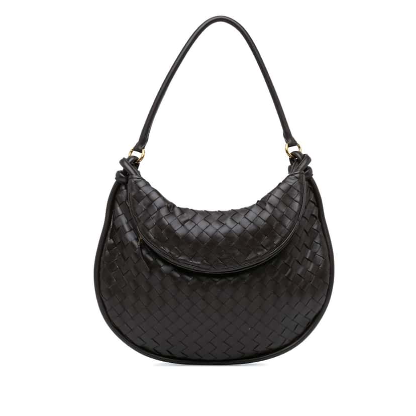 Bottega Veneta Large Lambskin Intrecciato Gemelli Brown Leather Good condition - Front View
