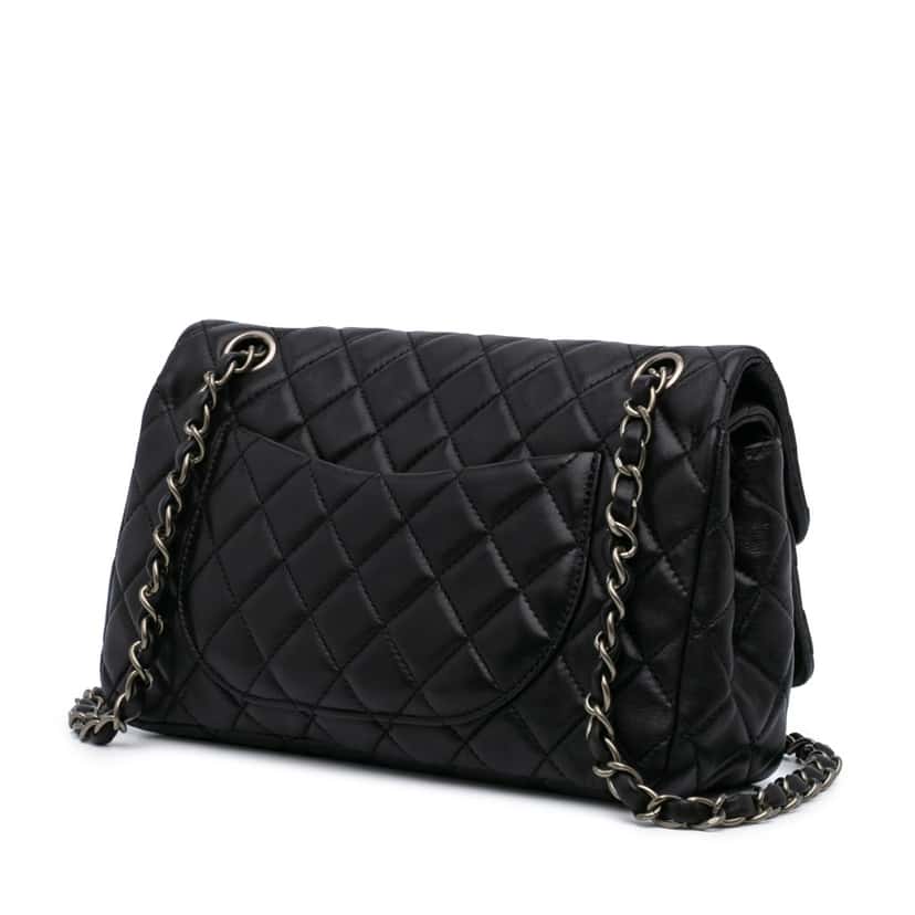 Chanel CC Quilted Lambskin Double Flap Black Leather Good condition - Back View