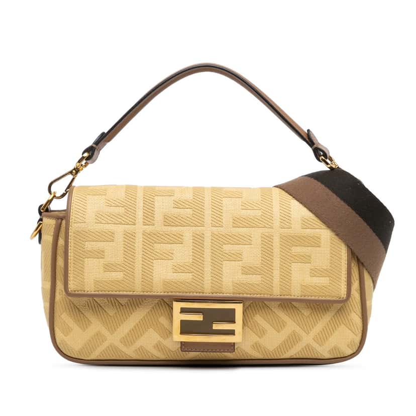 Fendi Zucca Embroidered Canvas Baguette Satchel Yellow Canvas Good condition - Front View