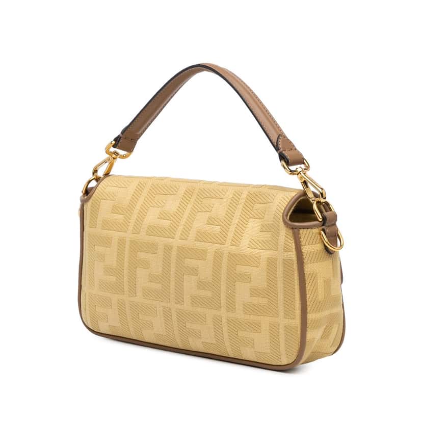 Fendi Zucca Embroidered Canvas Baguette Satchel Yellow Canvas Good condition - Back View