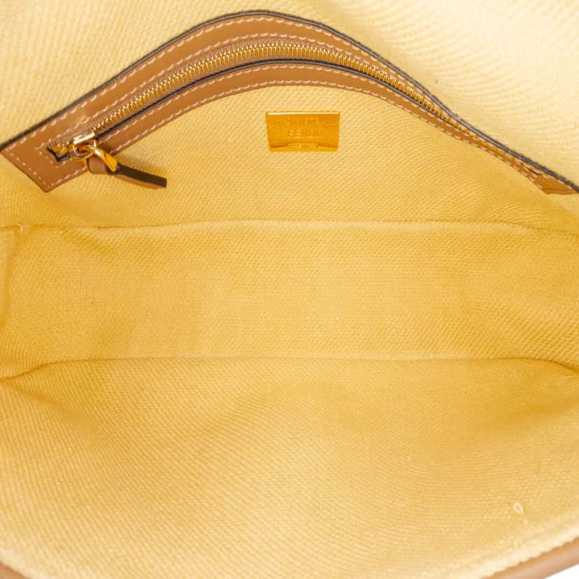 Fendi Zucca Embroidered Canvas Baguette Satchel Yellow Canvas Good condition - Model View