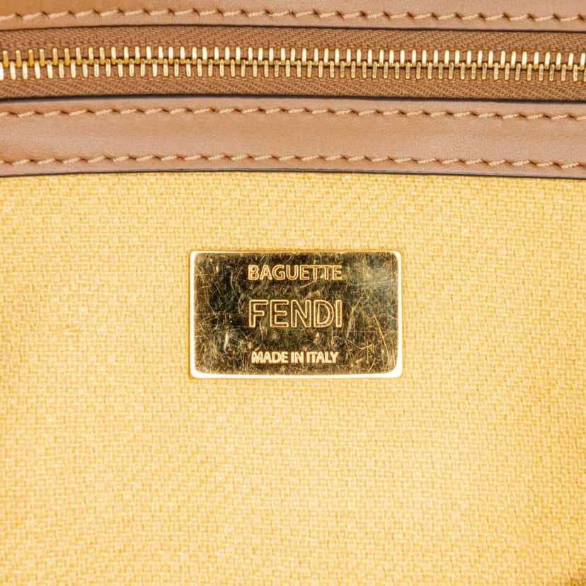 Fendi Zucca Embroidered Canvas Baguette Satchel Yellow Canvas Good condition - Box View