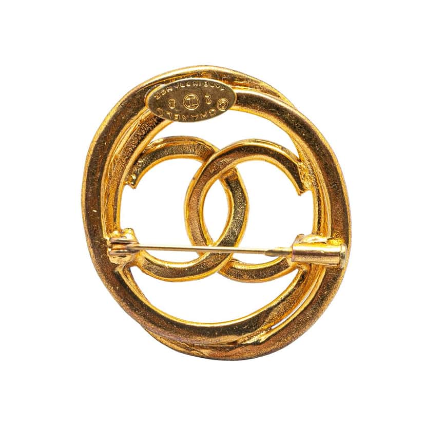 Chanel Gold Plated CC Round Brooch Gold Metal Good condition - Back View