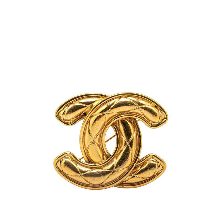 Chanel Gold Plated CC Quilted Brooch Gold Metal Good condition - Front View