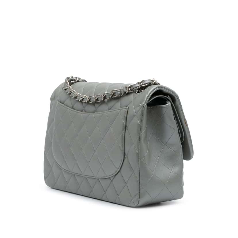 Chanel Jumbo Classic Lambskin Double Flap Silver Leather Good condition - Back View