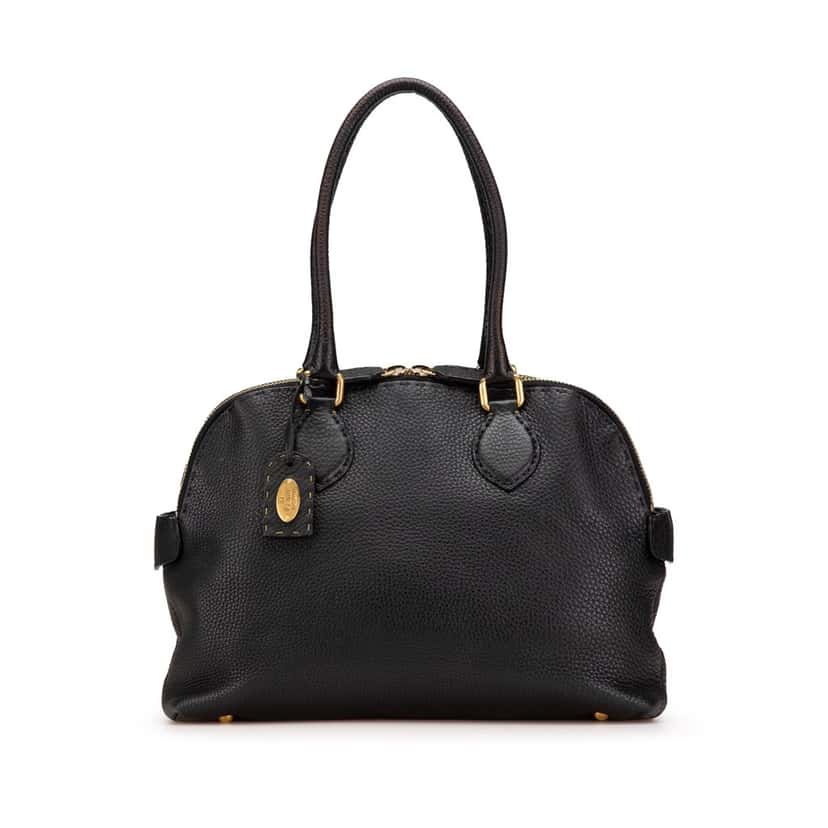 Fendi Pebbled Leather Selleria Dome Shoulder Bag Black Leather Good condition - Front View