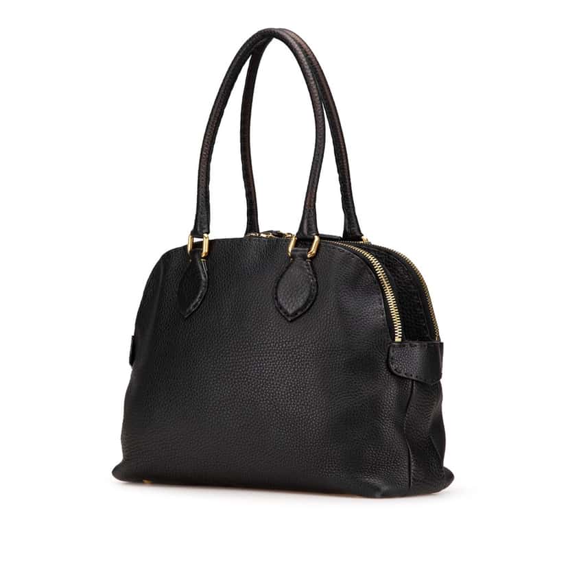 Fendi Pebbled Leather Selleria Dome Shoulder Bag Black Leather Good condition - Back View