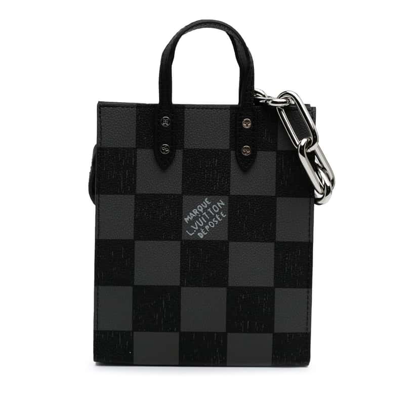 Louis Vuitton Damier Checkerboard Sac Plat XS Black Canvas Good condition - Front View