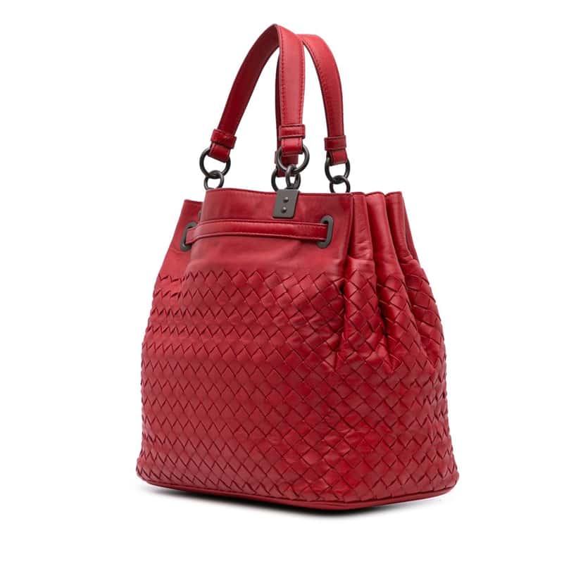 Bottega Veneta Nappa Intrecciato Bucket Bag Red Leather Good condition - Back View