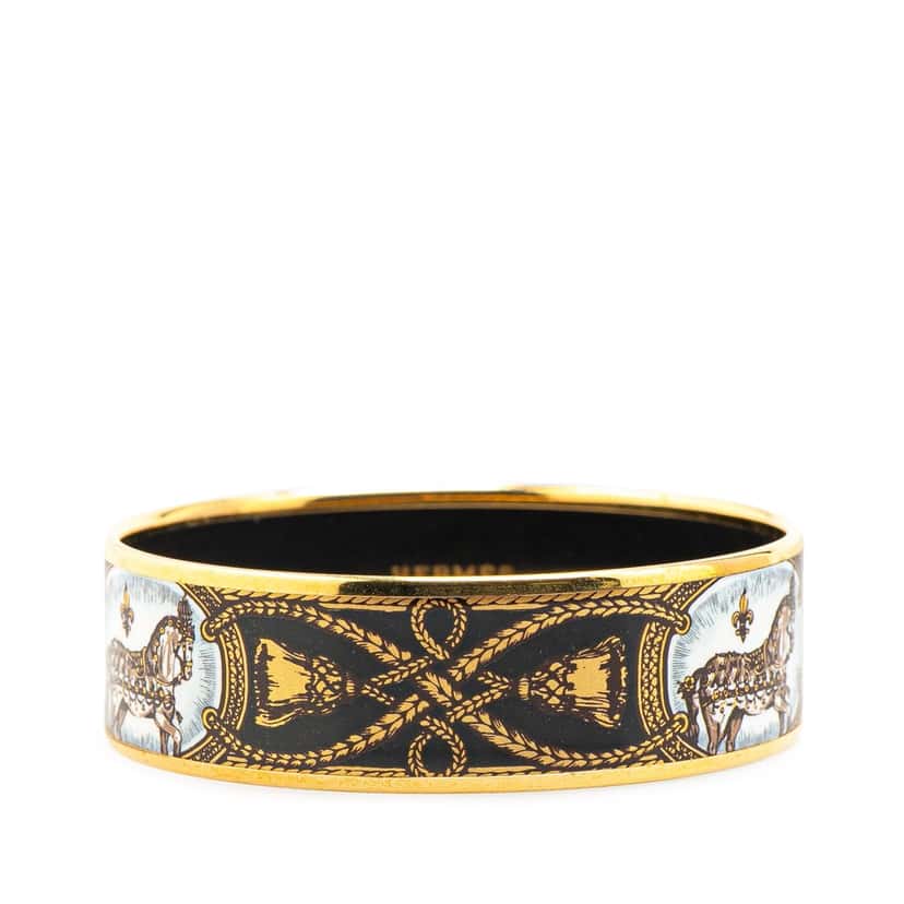 Hermès Wide Grand Apparat Enamel Bangle 65 Black Good condition - Front View