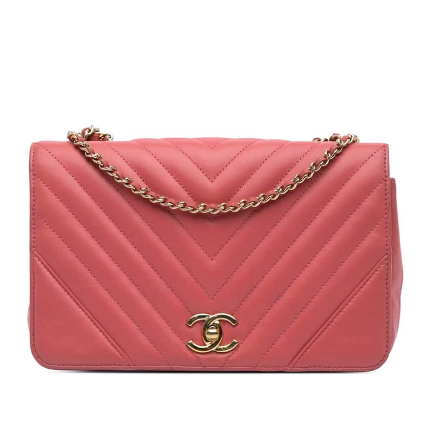 Chanel Medium Chevron Lambskin Statement Flap Pink Leather Good condition - Front View