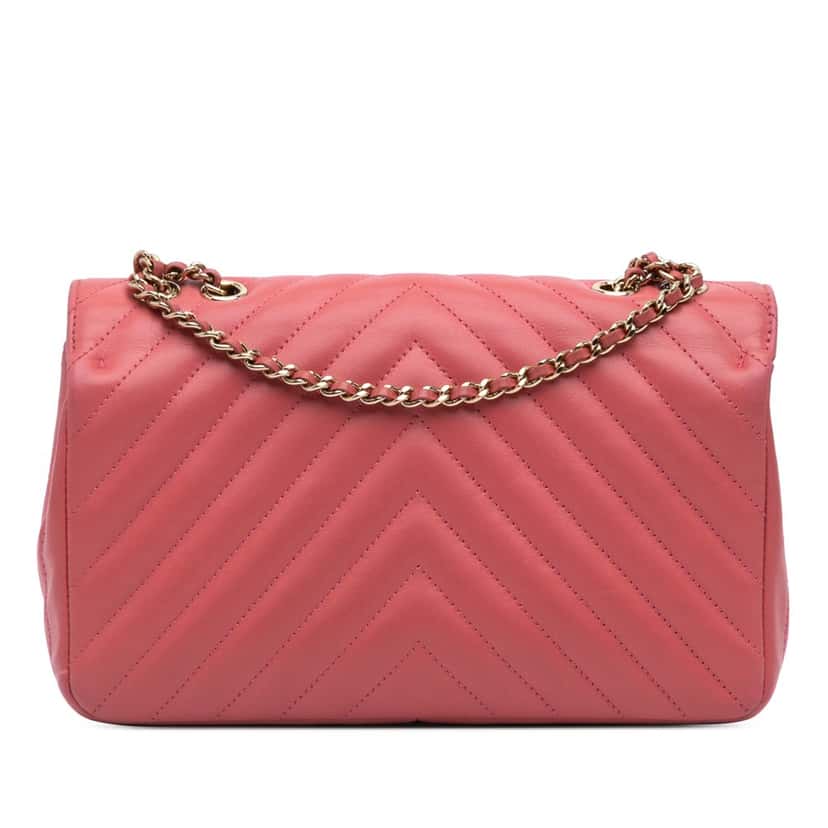 Chanel Medium Chevron Lambskin Statement Flap Pink Leather Good condition - Back View