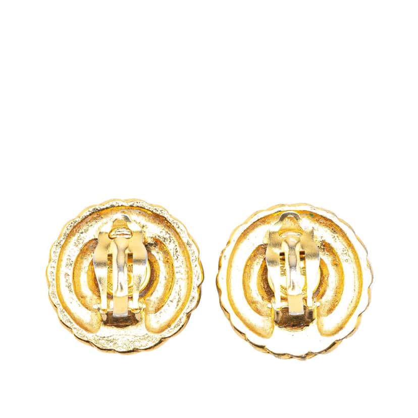 Chanel Gold Plated CC Round Clip On Earrings Gold Metal Good condition - Back View