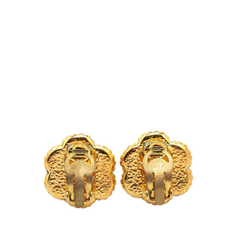 Chanel Gold Plated CC Flower Clip On Earrings Gold Metal Good condition - Back View